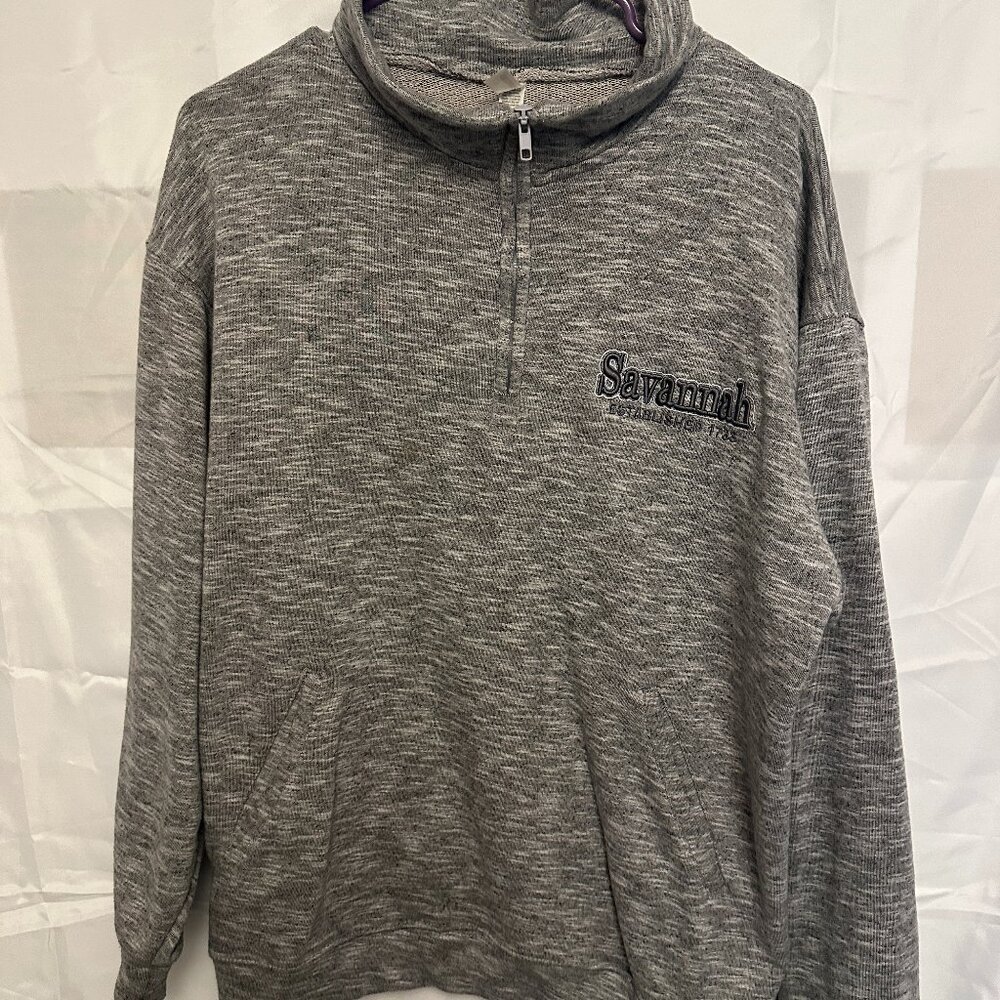 Savannah Georgia Embroidered, Heather Grey, Unisex Large, Quarter Zip Pullover
